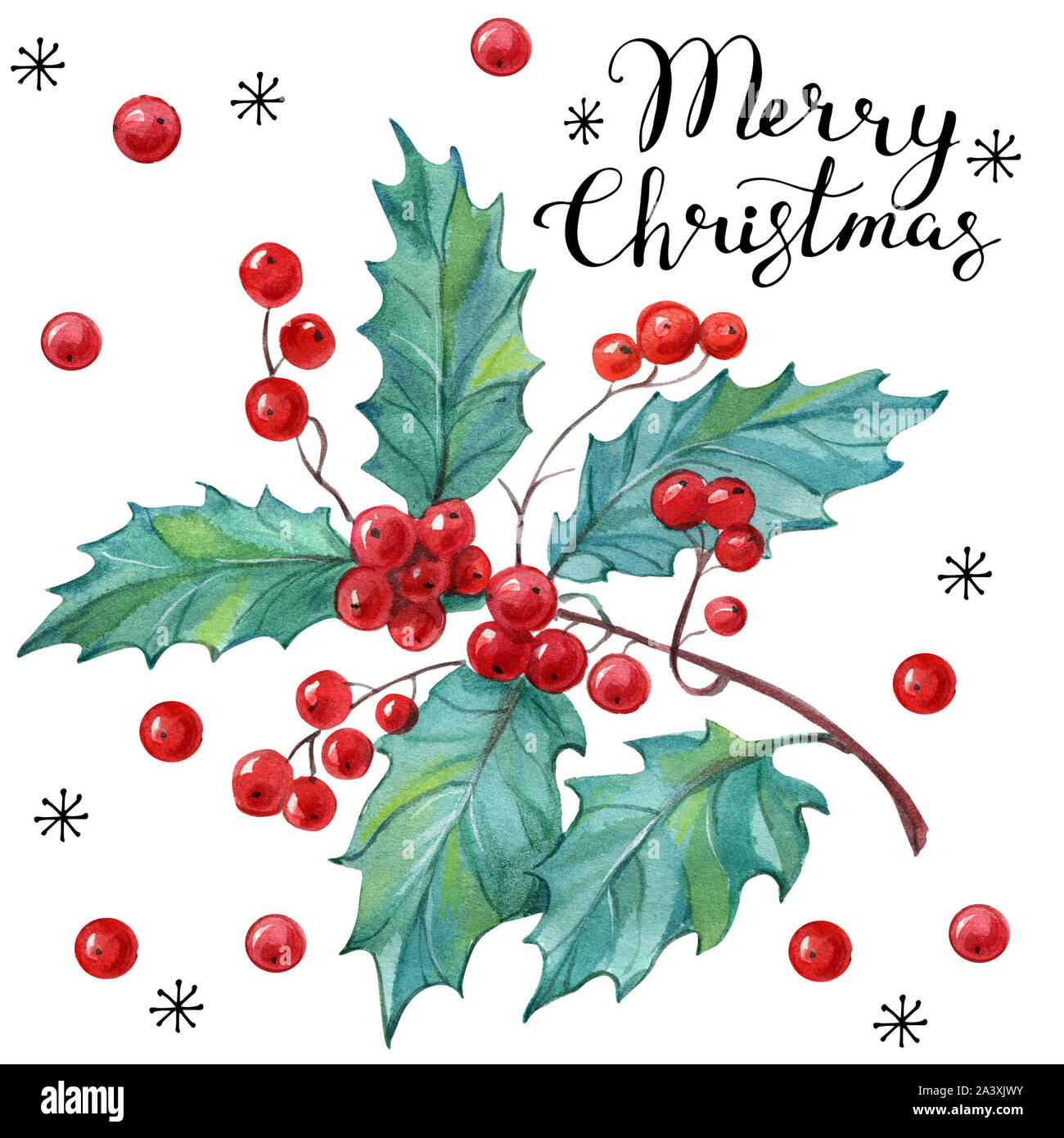 Set di Natale rametti di vischio rametti di vischio. Vacanze inverno tema. Adatto per cartoline, poster, pagine web e di prodotti tessili. Foto Stock