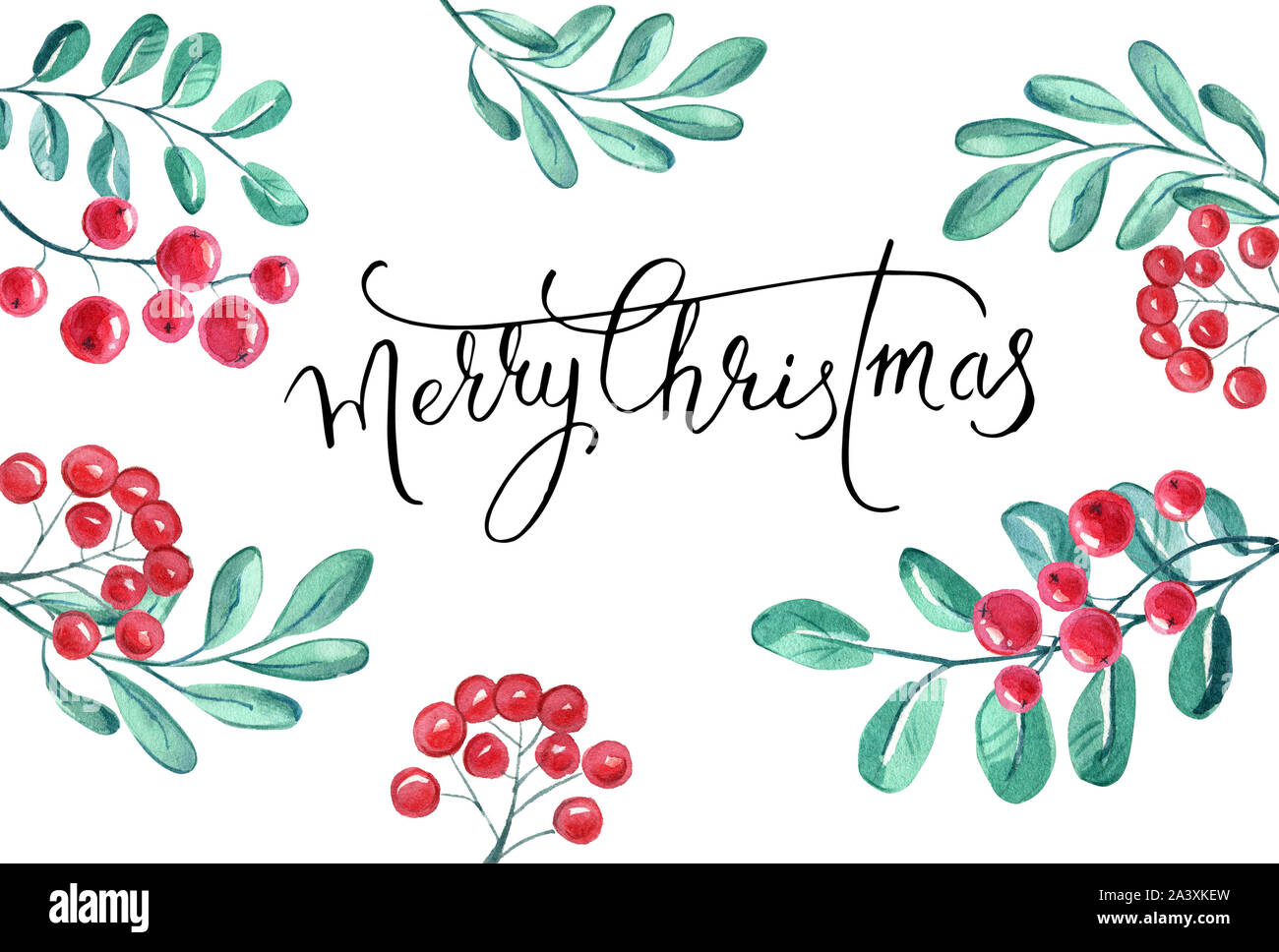 Set di Natale rametti di vischio rametti di vischio. Vacanze inverno tema. Adatto per cartoline, poster, pagine web e di prodotti tessili. Foto Stock