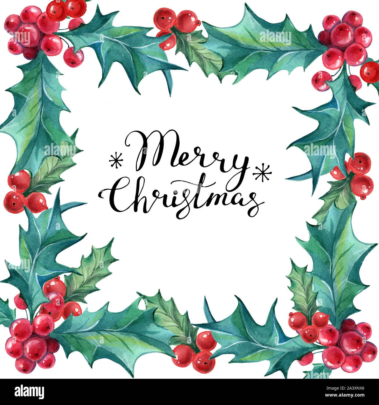 Telaio di natale con ciuffi di vischio. Vacanze inverno tema. Adatto per cartoline, poster, pagine web e di prodotti tessili. Foto Stock