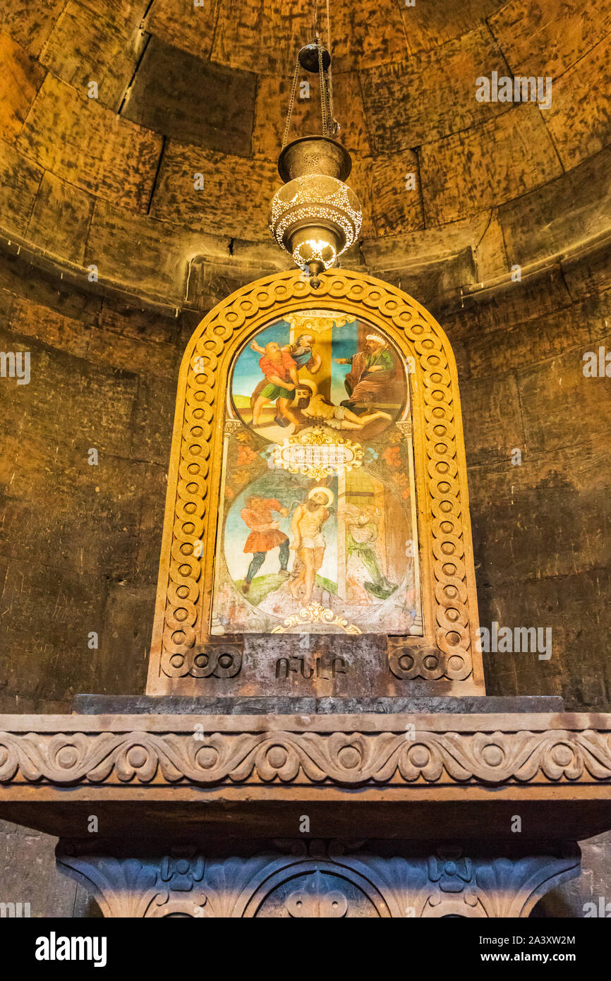 Armenia. Ararat provincia. Valle Ararat. Lusarat. Khor Virap. Agosto 16, 2018. Altare della Surb Astvatzatzin Chiesa. Foto Stock