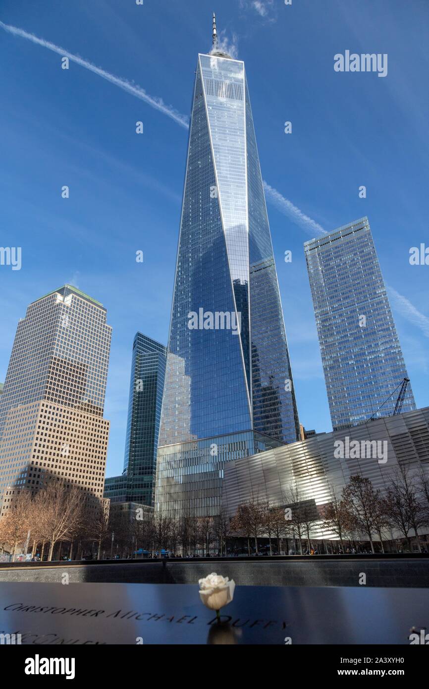 Settembre 11 Parco Commemorativo IN ONORE DEL WORLD TRADE CENTER DI VITTIME, Manhattan, New York, Stati Uniti, STATI UNITI D'AMERICA Foto Stock