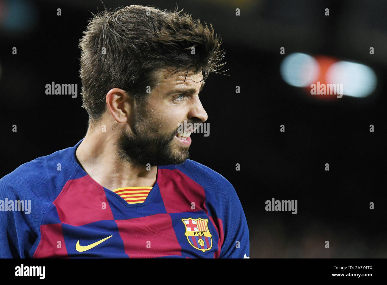 Barcellona, Spagna. 10 ottobre, 2019. Barcellona, 06-10-2019. LaLiga 2019/ 2020, la data 8. Barcellona - Sevilla.Gerard Pique del FC Barcelona durante la partita FC Barcellona v Sevilla FC, di LaLiga, stagione 2019/2020, data 8. Stadio Camp Nou. Barcelona, Spagna, 06 ott 2019. Credito: Pro scatti/Alamy Live News Foto Stock