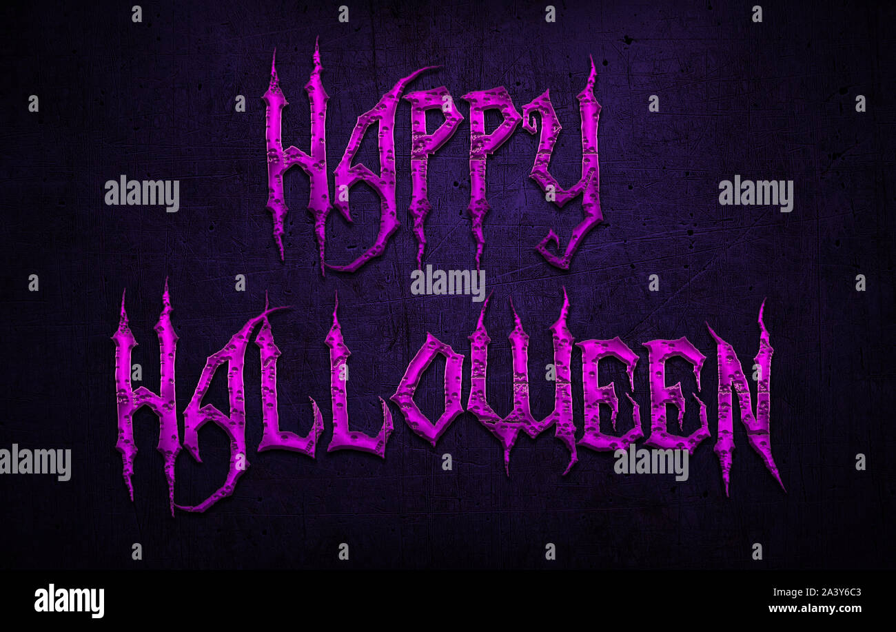 Happy halloween creepy spooky testo su sfondo grigio scuro per i biglietti di auguri Foto Stock