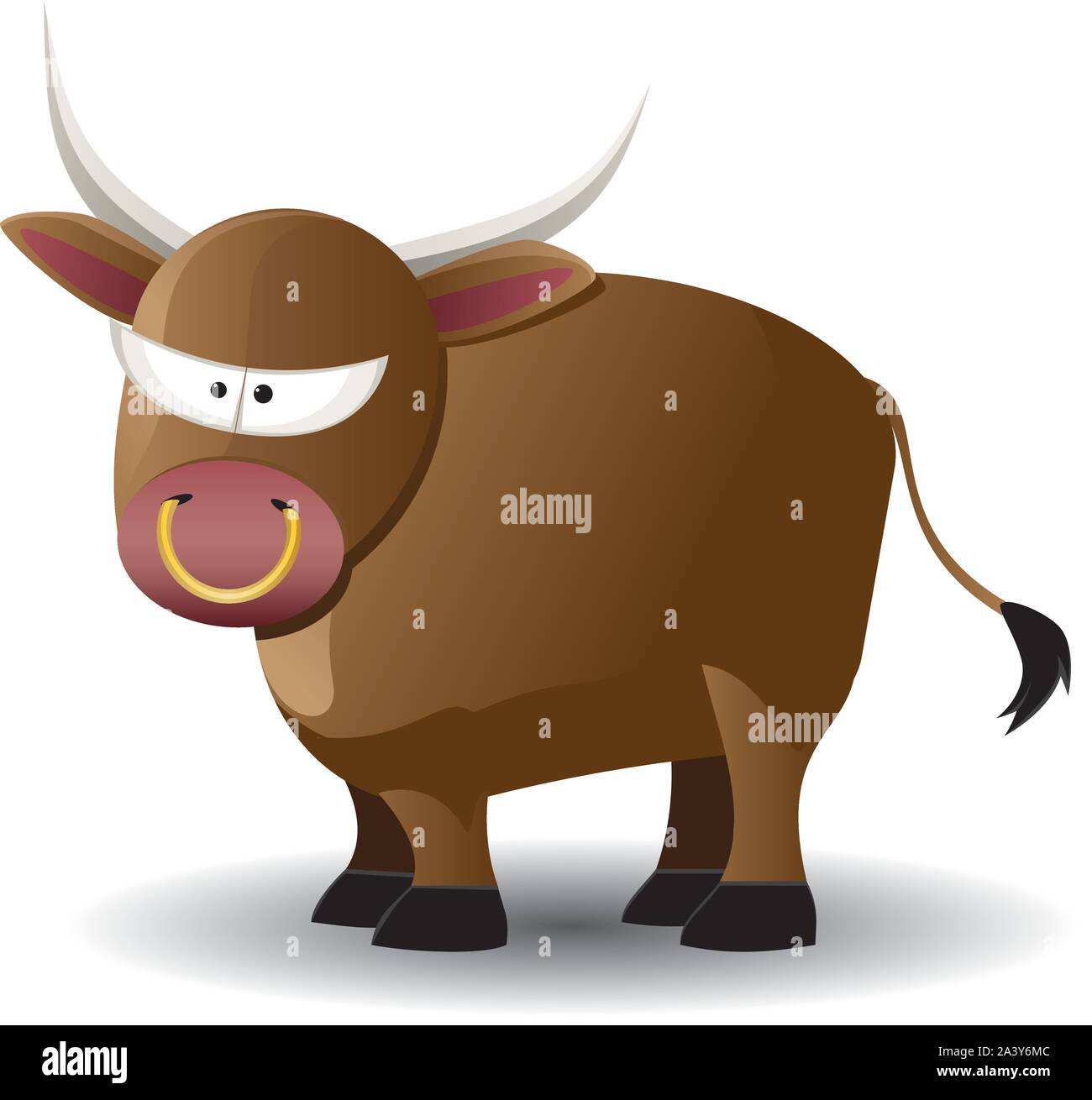 Cartoon carino brown bull illustrazione su sfondo bianco. Illustrazione Vettoriale