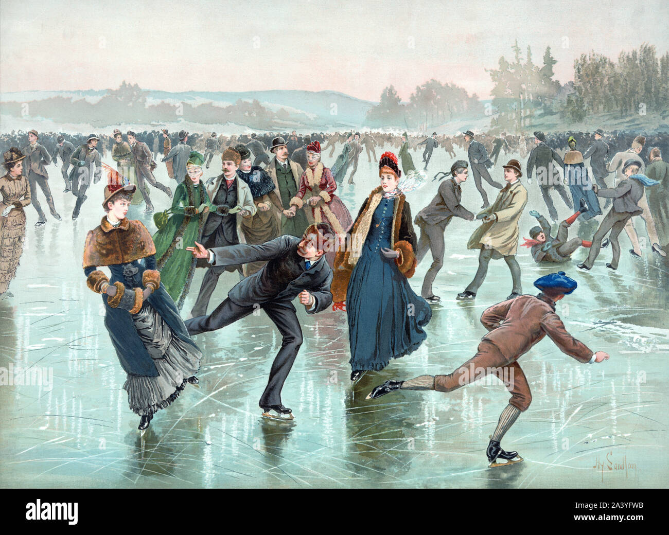Pattinaggio su ghiaccio a Central Park di New York Foto Stock