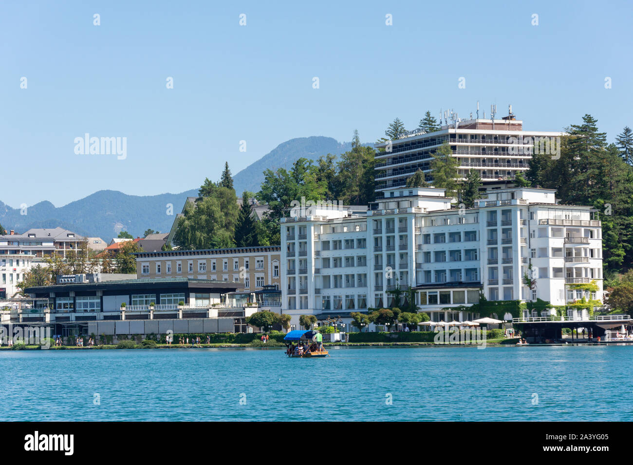 Il Grand Hotel Toplice si trova sulla riva del lago di Bled Bled, Alta Carniola Regione, Slovenia Foto Stock