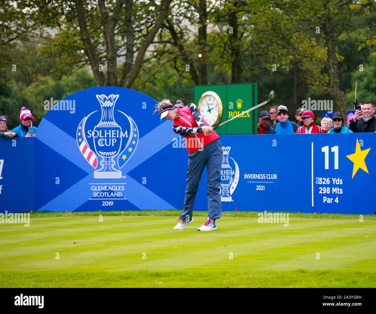 Nelly Corda tees off durante il 2019 Solheim Cup a Gleneagles, Scozia Foto Stock