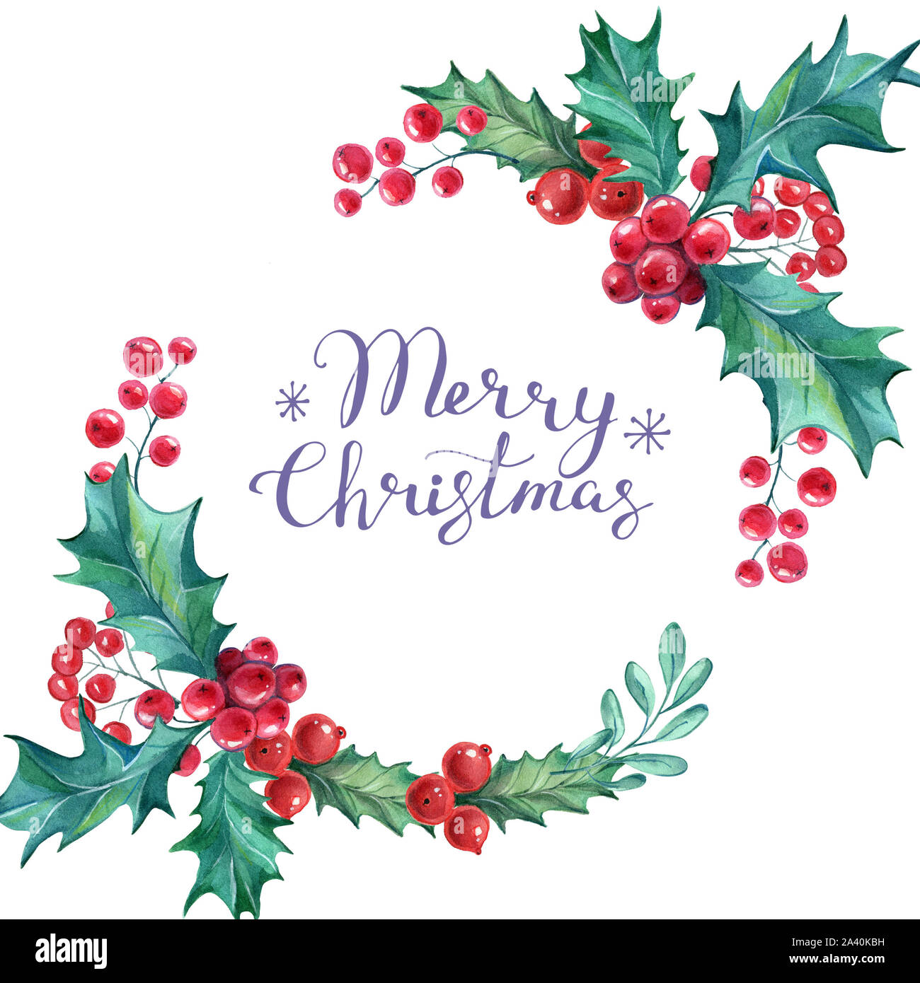 Ghirlanda di Natale con ciuffi di vischio. Vacanze inverno tema. Adatto per cartoline, poster, pagine web e di prodotti tessili. Foto Stock