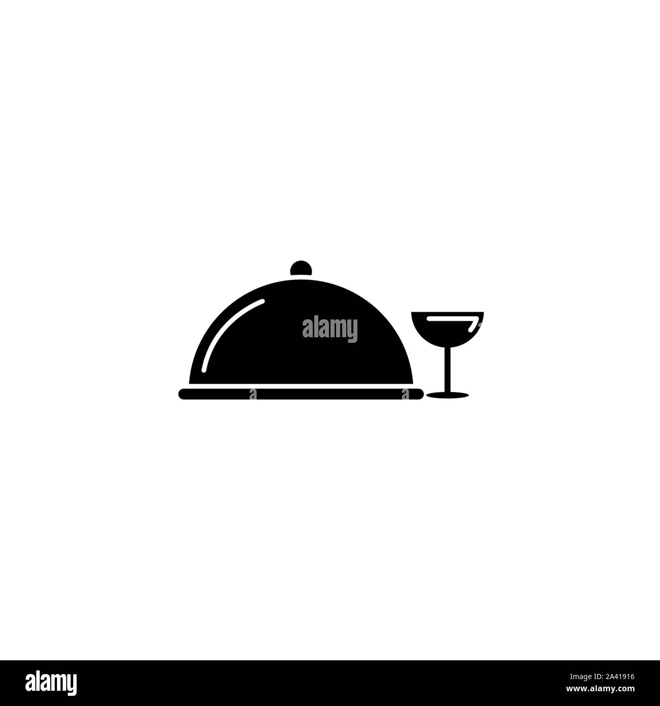 Bevanda bicchiere di vino e il vassoio fast food stile linea icona illustrazione vettoriale design Illustrazione Vettoriale