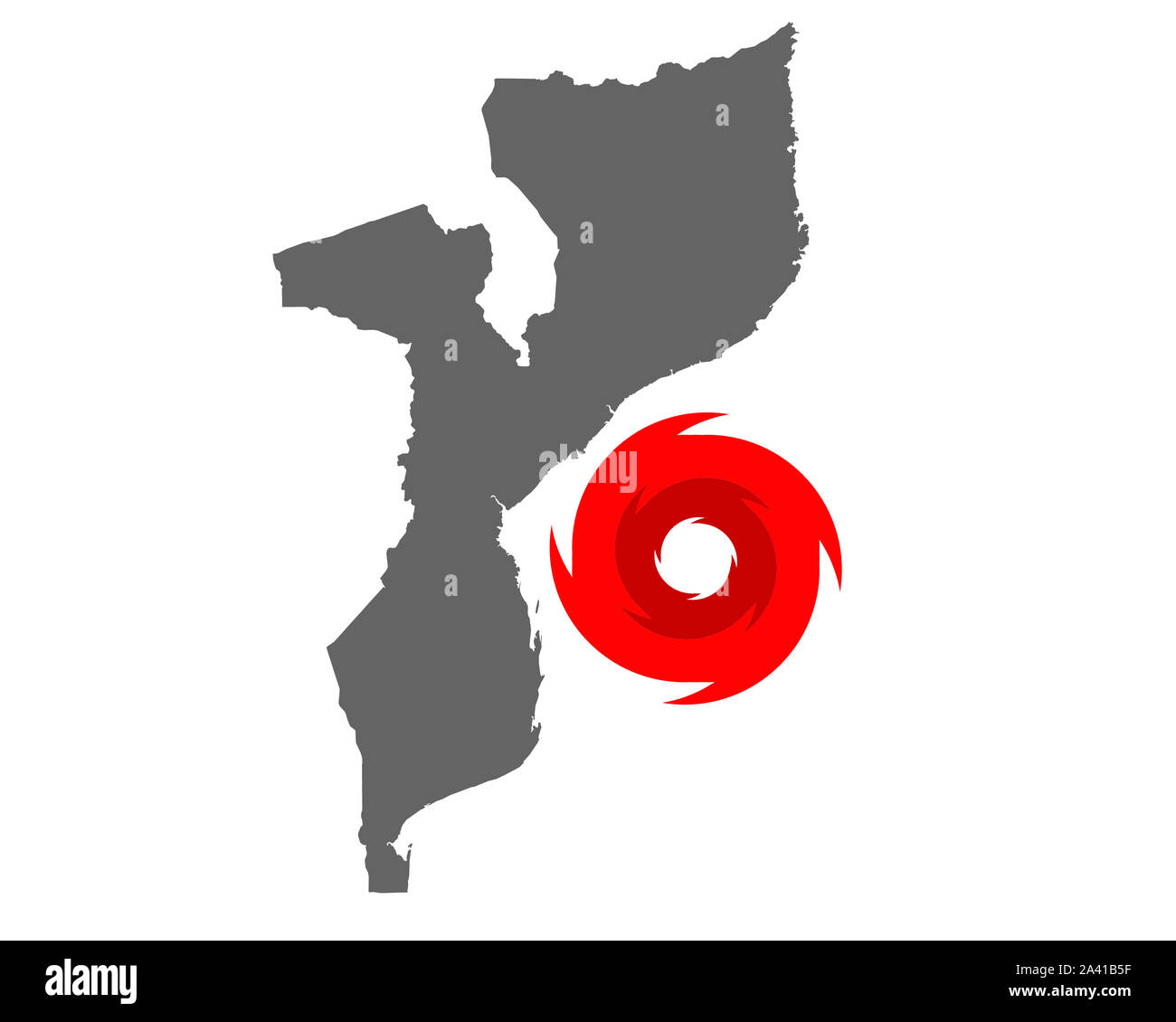 Mappa di Mozambico e simbolo di uragano Foto Stock