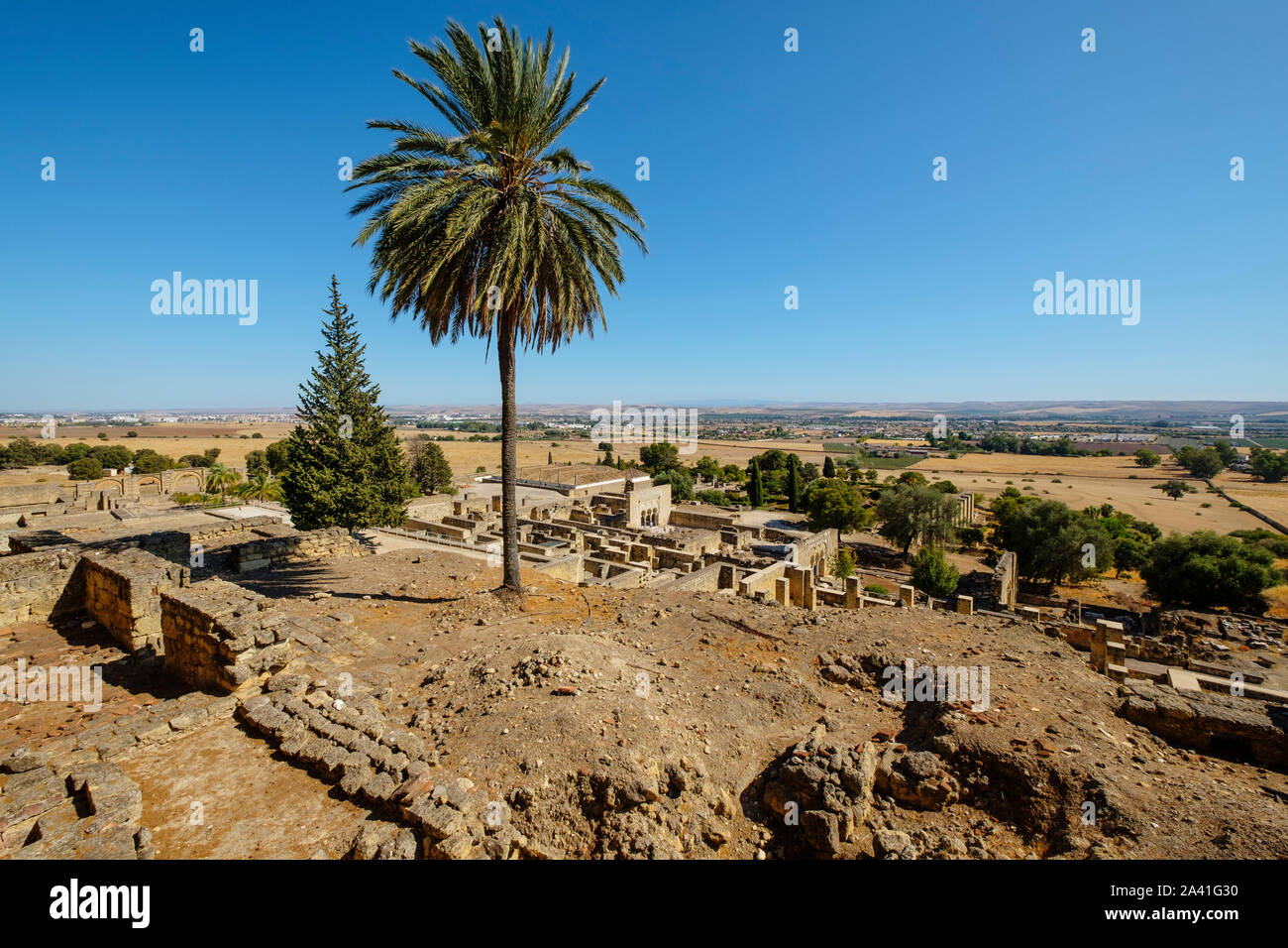 UNESCO World Heritage Site, Medina Azahara. Sito archeologico Madinat al-Zahra, generale vista panoramica. Cordoba. Southern Andalusia, Spagna. Europa Foto Stock
