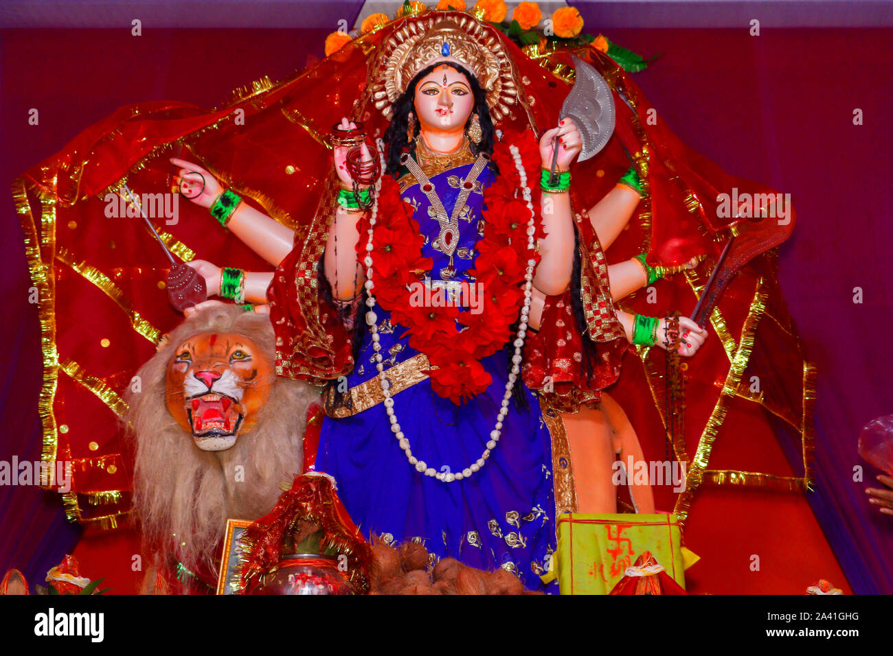 Dea Durga idolo,Sijhora, Madhya Pradesh, India Foto Stock