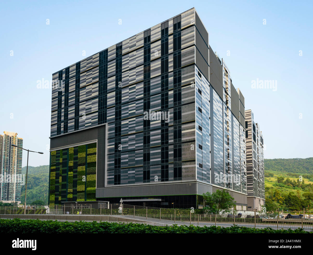 Vista esterna del mega Plus - SUNeVision iAdvantage centro dati in Tseung Kwan O in Nuovi Territori di Hong Kong Foto Stock