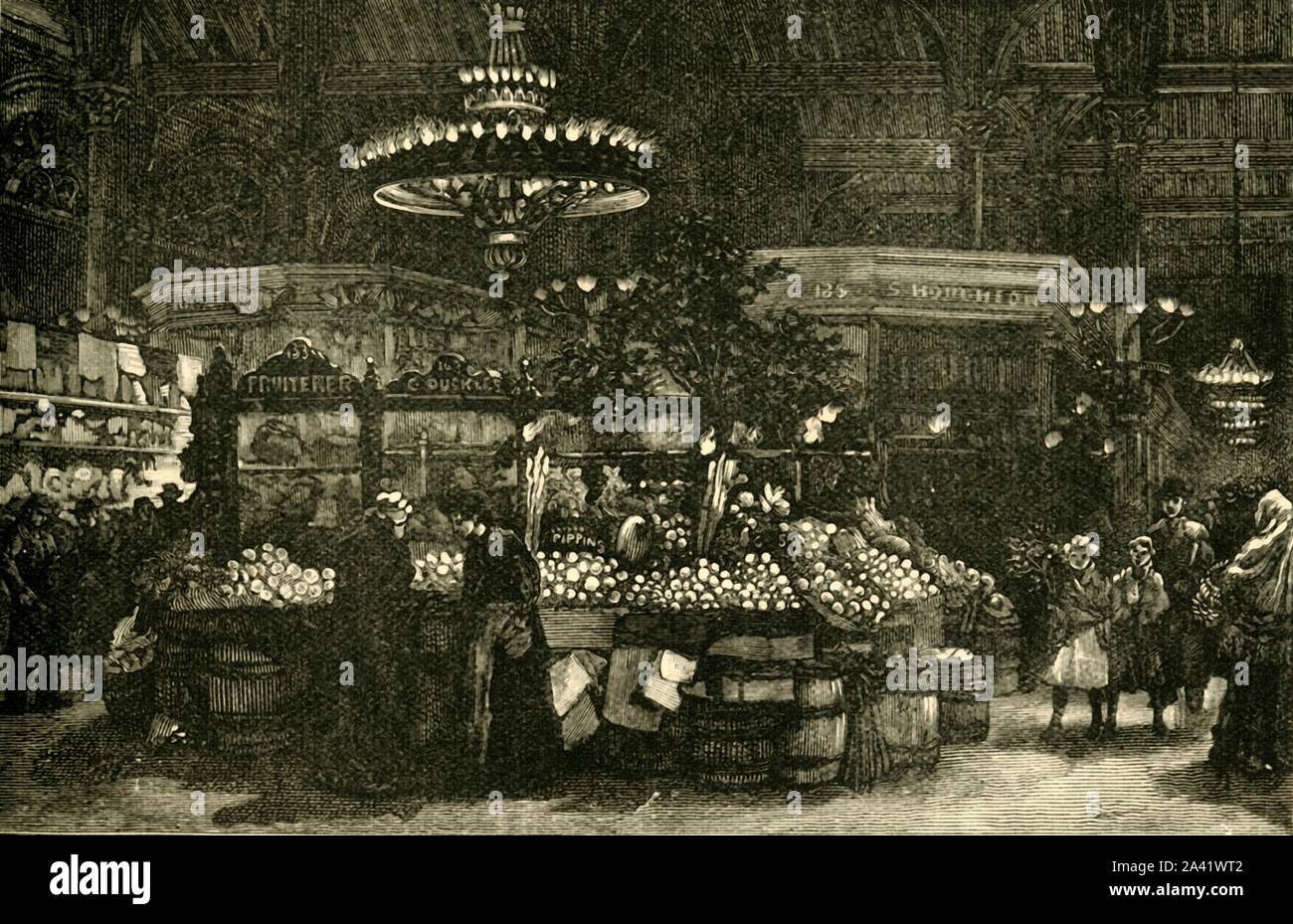 " Il popolo del mercato", 1898. Il mercato coperto in Bradford, una città di mercato nel West Yorkshire trasformata dalla rivoluzione industriale. Da "Il nostro Paese, volume V". [Cassell and Company, Limited, Londra, Parigi &AMP; Melbourne, 1898] Foto Stock