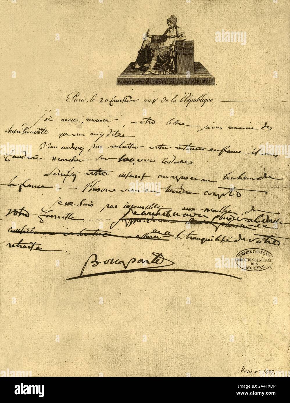 Lettera dal Primo Console Napoleone Bonaparte al conte di Provenza, 6  settembre 1800, (1921). "Lettre du Premier Consul au Comte de Provence'.  Napoleone scrive a Luigi, il conte di Provenza (futuro re