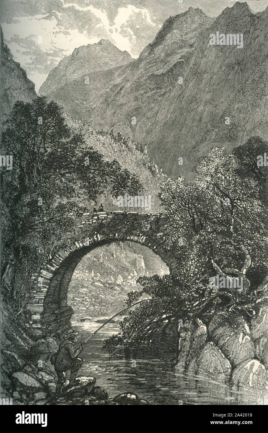 'Pont Aberglaslyn', C1870. Ponte sul Afon Glaslyn in Gwynedd, Galles costruito c17th secolo e il Grade II Listed. Il folclore locale suggerisce che esso è stato costruito dal diavolo o Romani. Dal pittoresco Europa - Le Isole Britanniche, Vol. II". [Cassell Petter &AMP; Galpin, Londra, c1870] Foto Stock