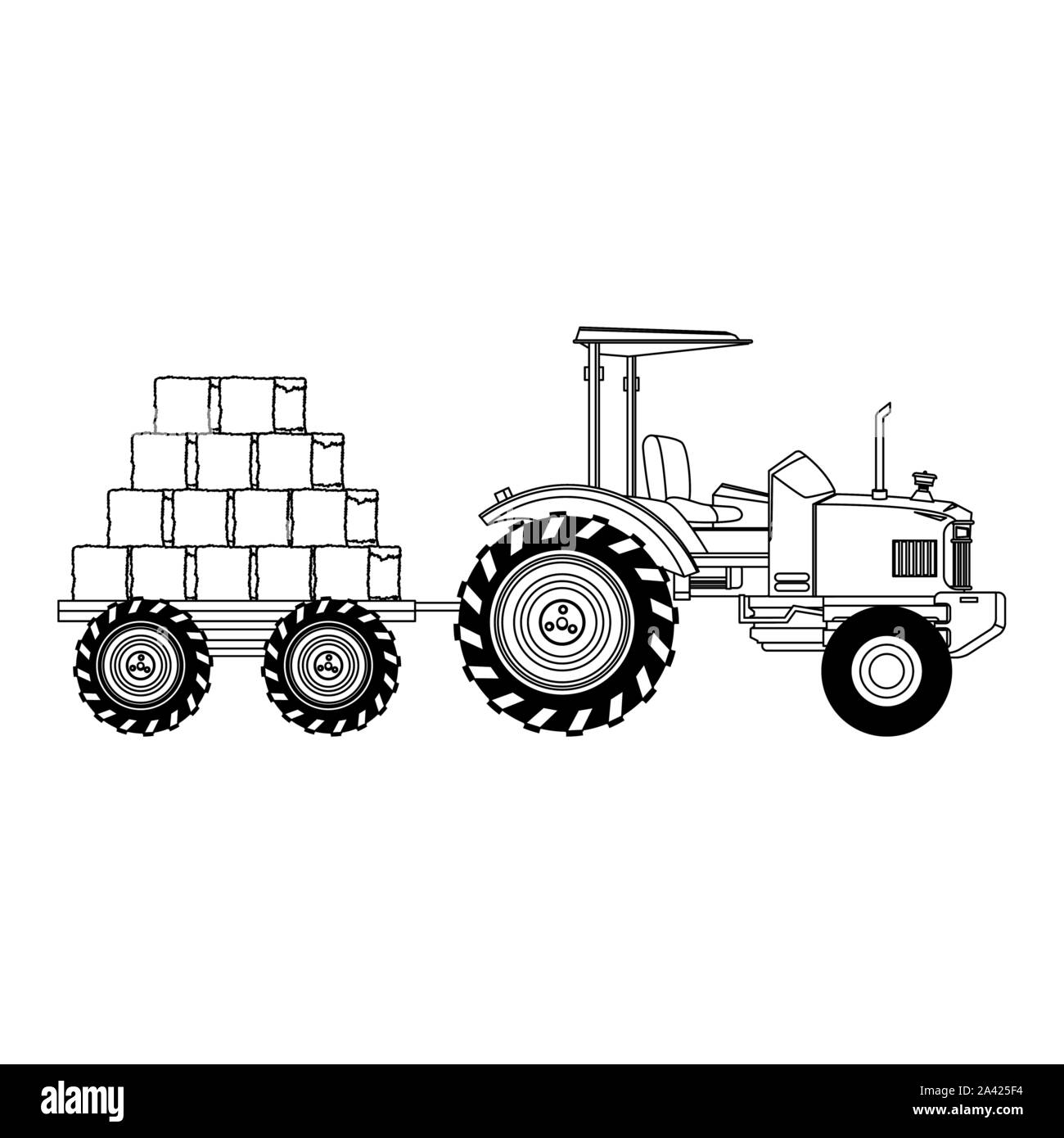 Carrello fattoria con balle di fieno carico Illustrazione Vettoriale