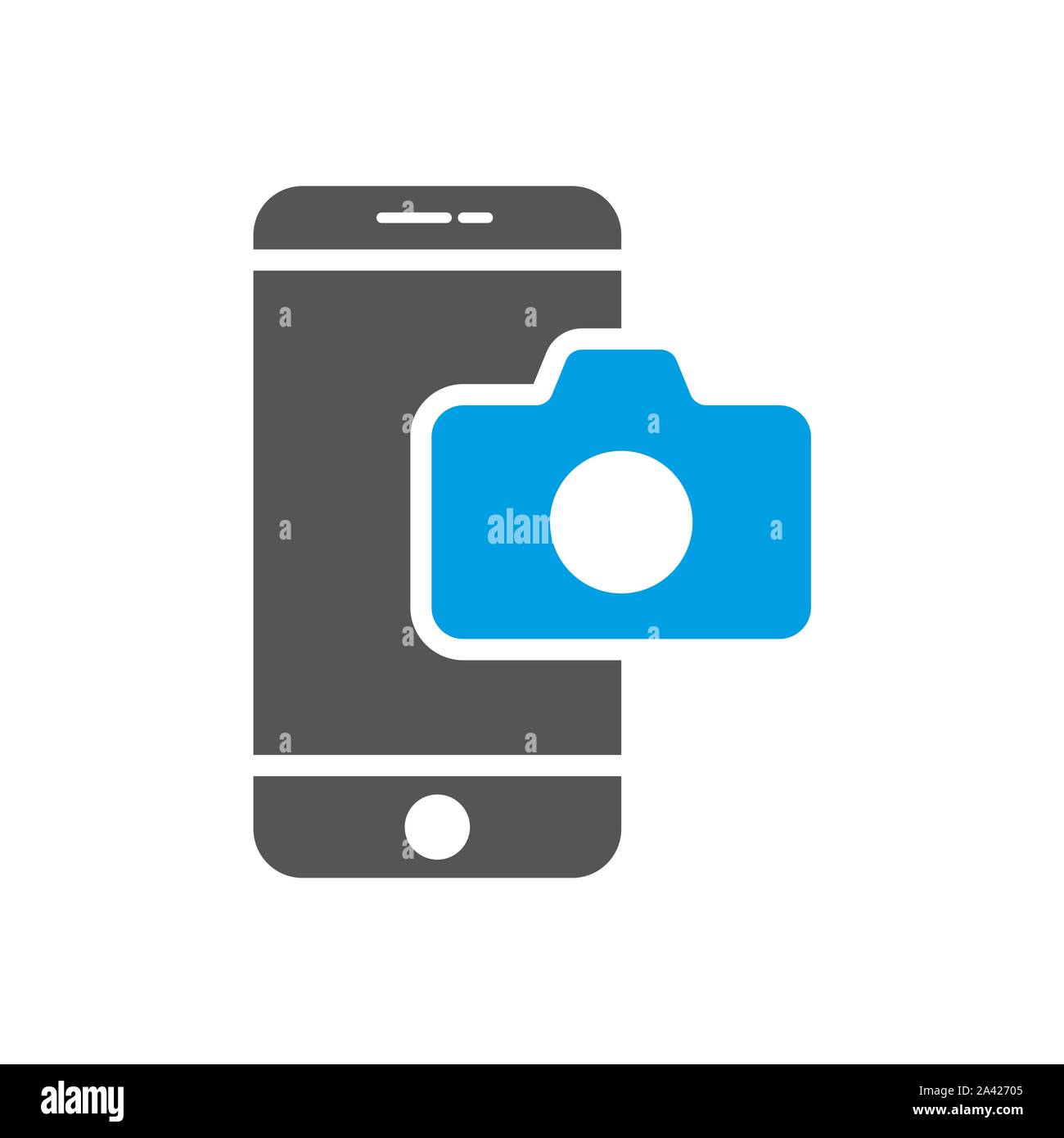 L'applicazione Fotocamera sullo smartphone. Smartphone moderno con il simbolo della fotocamera. Colorata illustrazione vettoriale. EPS 10. Illustrazione Vettoriale