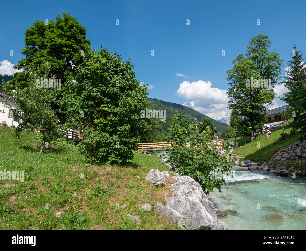 Ramsauer Ache ruscello di montagna nelle Alpi Berchtesgaden Foto Stock