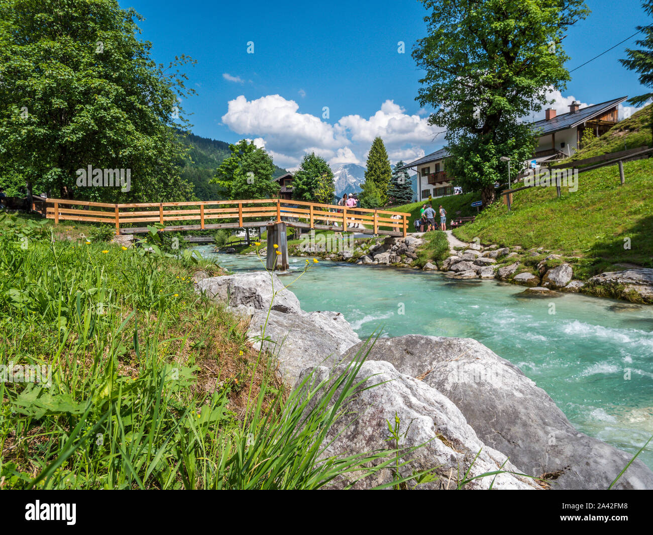 Ramsauer Ache ruscello di montagna nelle Alpi Berchtesgaden Foto Stock