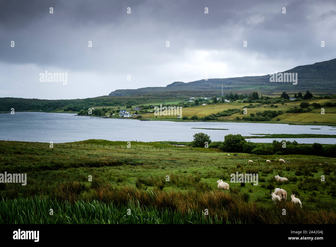 Loch Vatten vicino Roskhill Bracadale Isola di Skye Highlands della Scozia Foto Stock