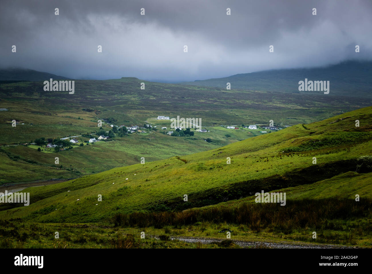 Campagna attorno a Drynoch e Satran Bracadale Isola di Skye Highlands della Scozia Foto Stock