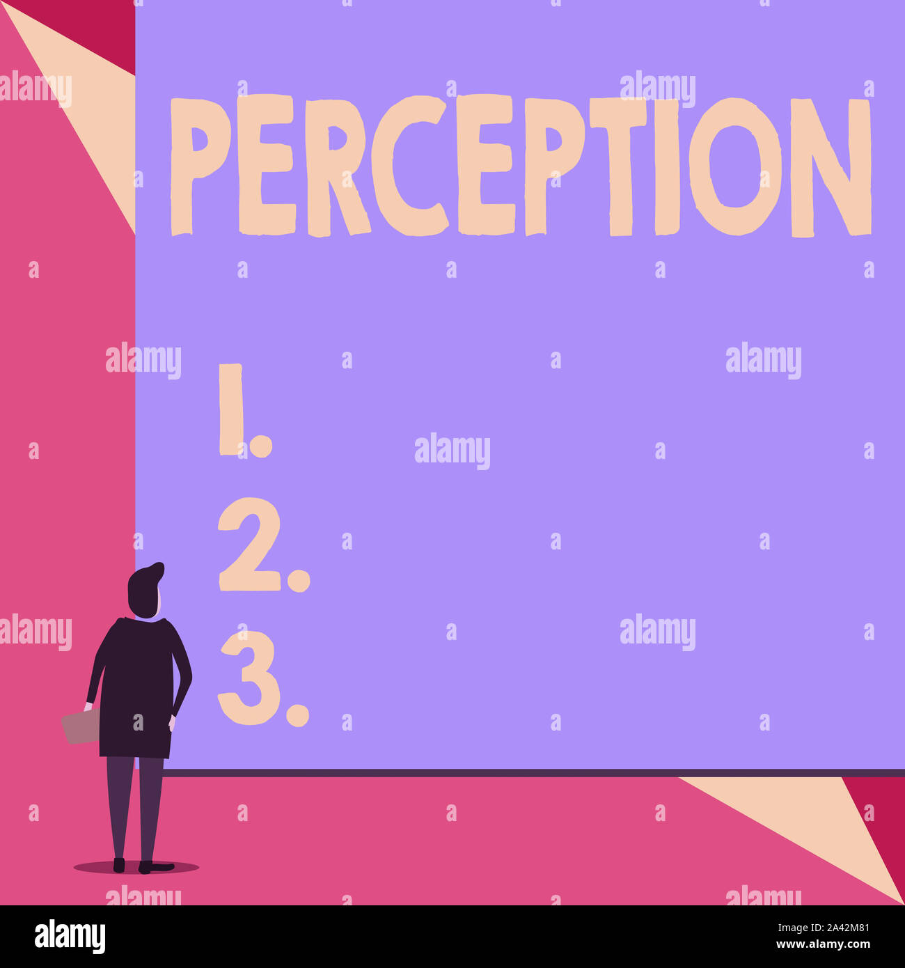 Testo della scrittura percezione. Foto concettuale individui organizzare e interpretare le loro impressioni sensoriali vista posteriore giovane donna guardando blank grande re Foto Stock