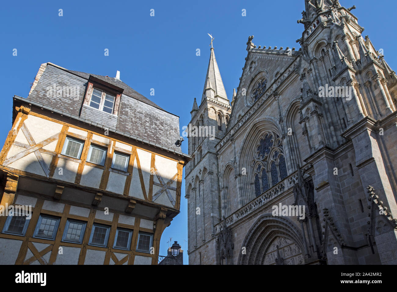 Cattedrale di Vannes / Cathédrale Saint-Pierre de Vannes e graticcio casa nella città di Vannes, Morbihan, in Bretagna, Francia Foto Stock