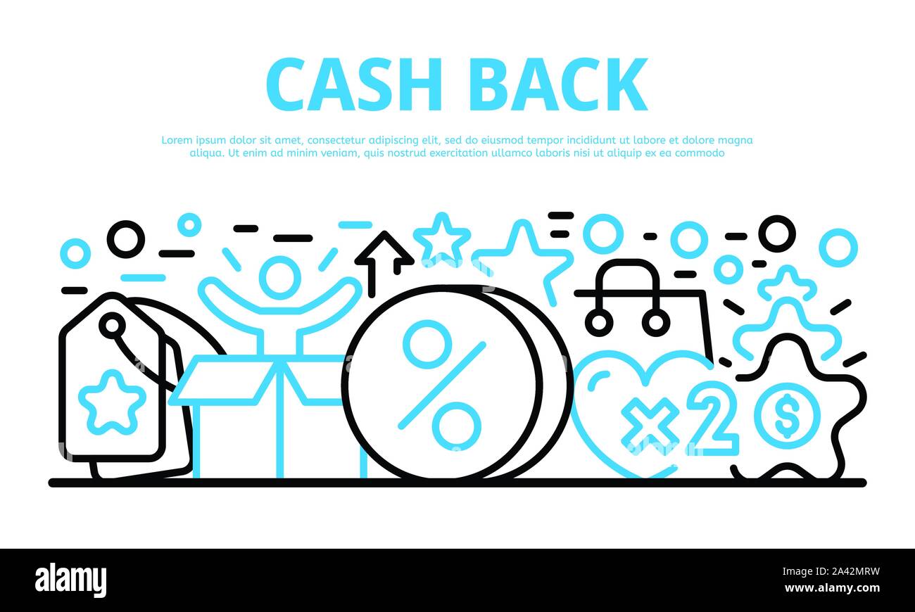 Cash back banner, stile contorno Illustrazione Vettoriale