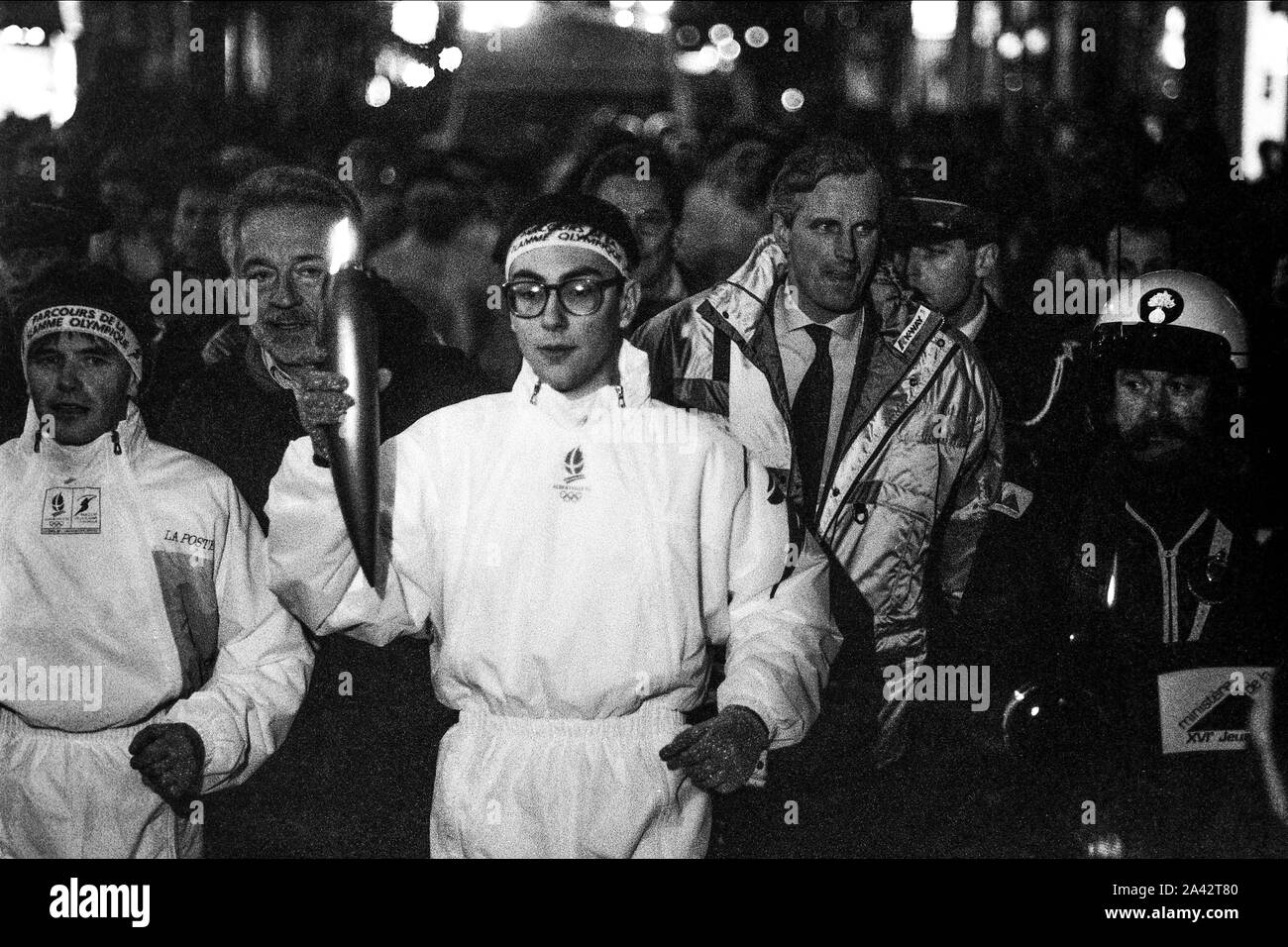 Archivi 90ies: la fiamma olimpica di Albertville Giochi Invernali, Rhone, Francia Foto Stock