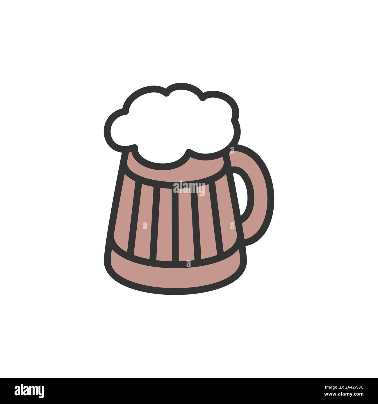 Vector boccale di birra piatta linea colore icona. Illustrazione Vettoriale