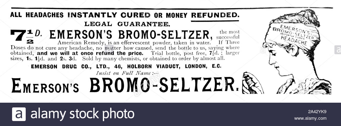 Era Vittoriana, Emerson, Bromo-Seltzer vintage pubblicità dal 1897 Foto Stock