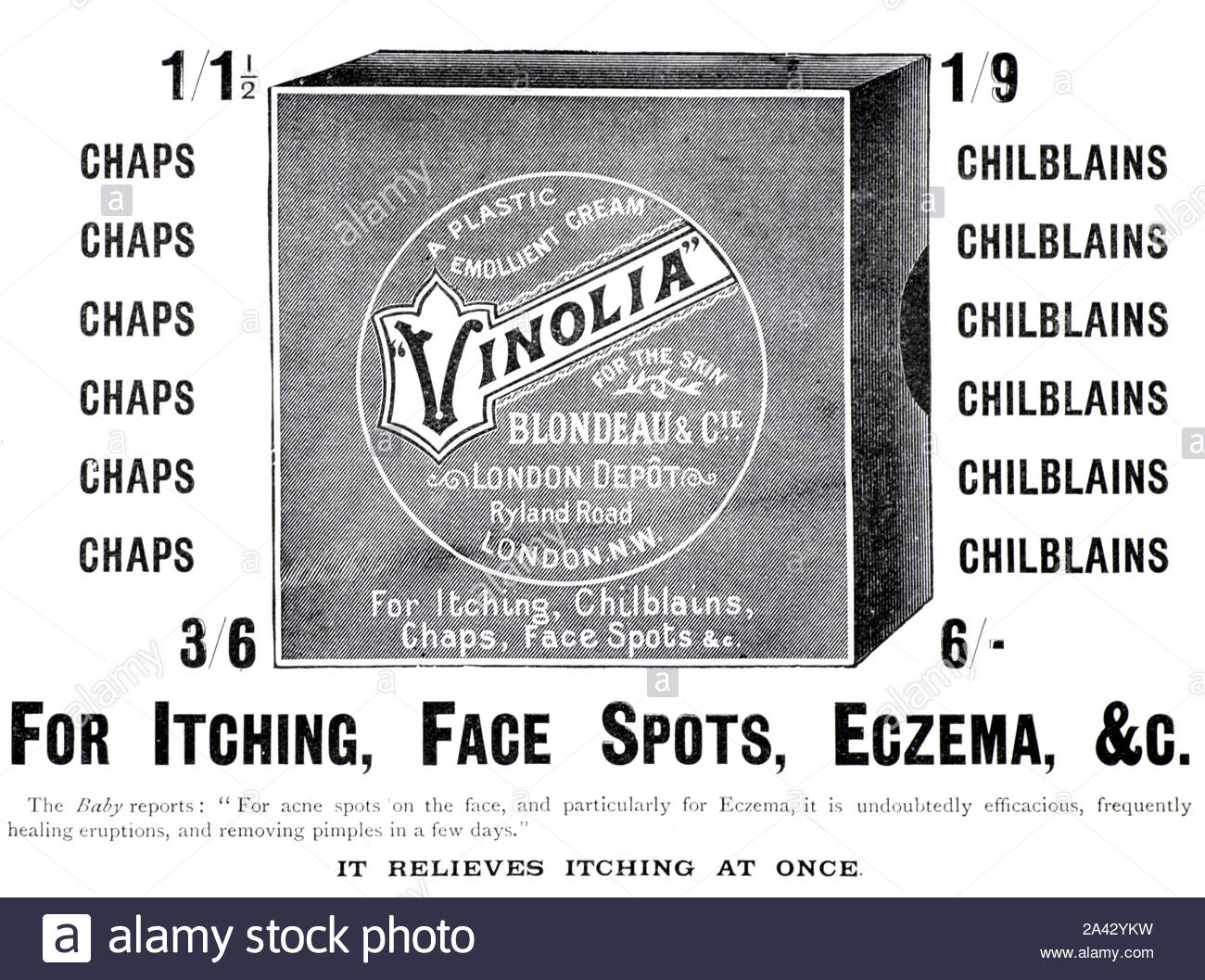 Era Vittoriana, Vinolia Crema emolliente, vintage pubblicità dal 1897 Foto Stock