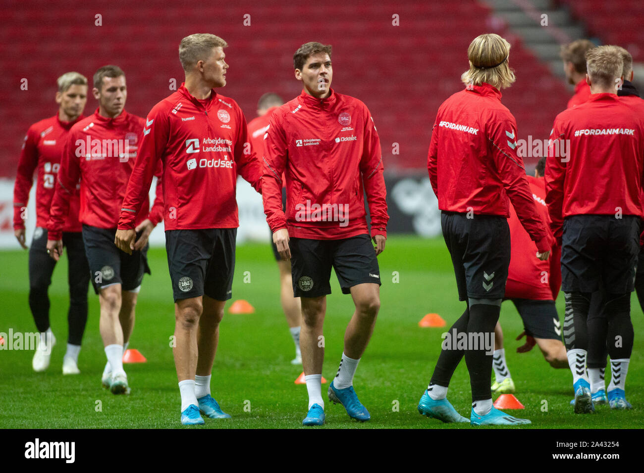 Copenhagen, Danimarca. Undicesimo oct, 2019. Robert Skov del Danish National football team visto durante un aperto prima della formazione di EURO 2020 match di qualificazione contro la Svizzera in Telia Parken. (Photo credit: Gonzales foto/Alamy Live News Foto Stock