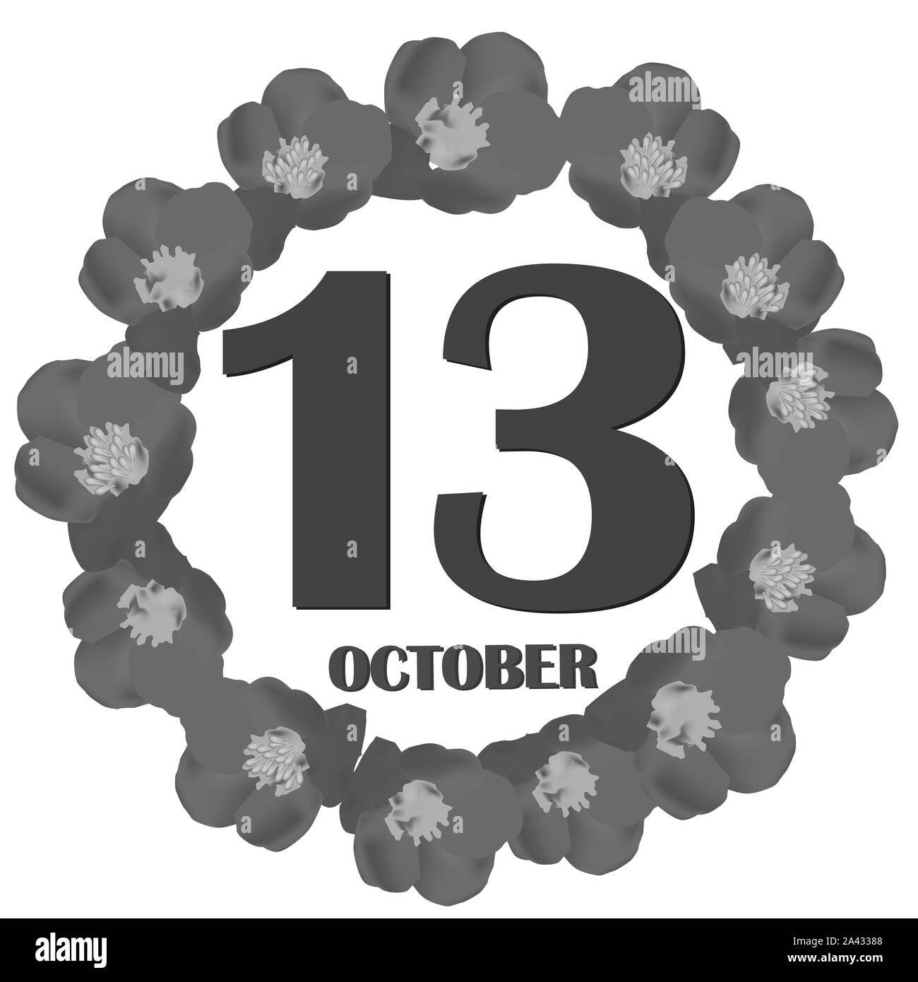 Ottobre 13 icona. Per la pianificazione di importanti giorno. Banner per i giorni festivi e giorni speciali. Immagine in bianco e nero e a colori. Foto Stock