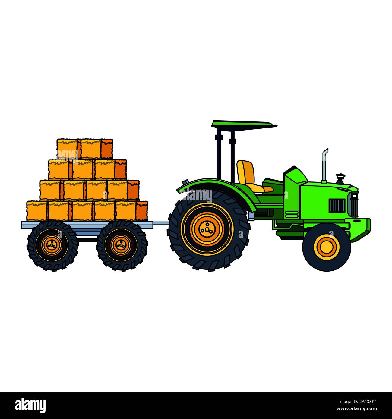 Carrello fattoria con balle di fieno carico Illustrazione Vettoriale