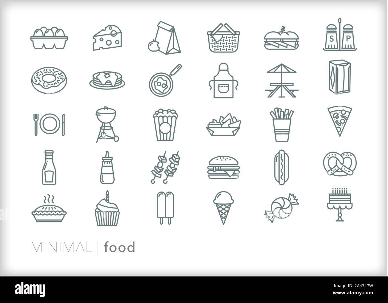 Set di 30 linea di alimenti le icone per pasti, spuntini, cucina casalinga e ristoranti Illustrazione Vettoriale