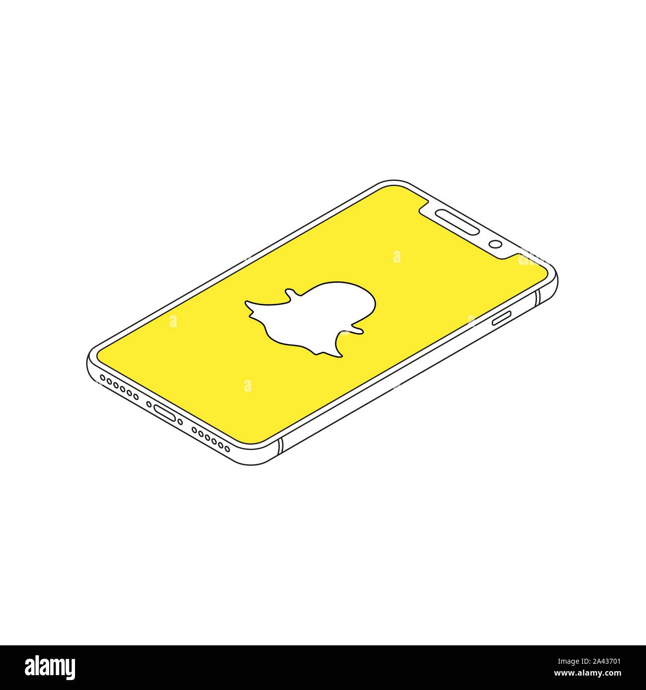 Logo Snapchat su iphone X Visualizza profilo isometrico illustrazione vettoriale Illustrazione Vettoriale
