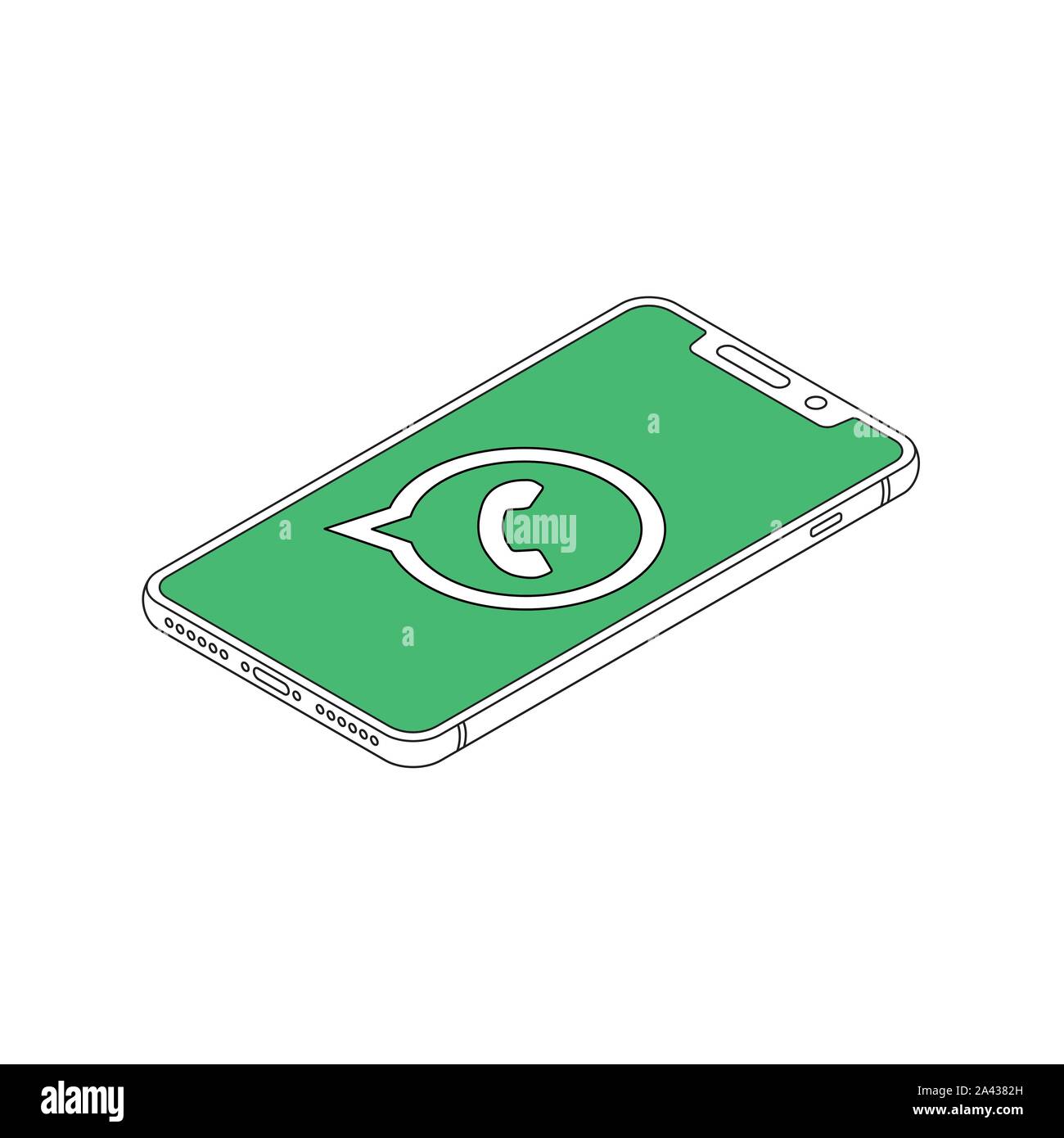 Logo whatsapp su iphone X Visualizza profilo isometrico illustrazione vettoriale Illustrazione Vettoriale