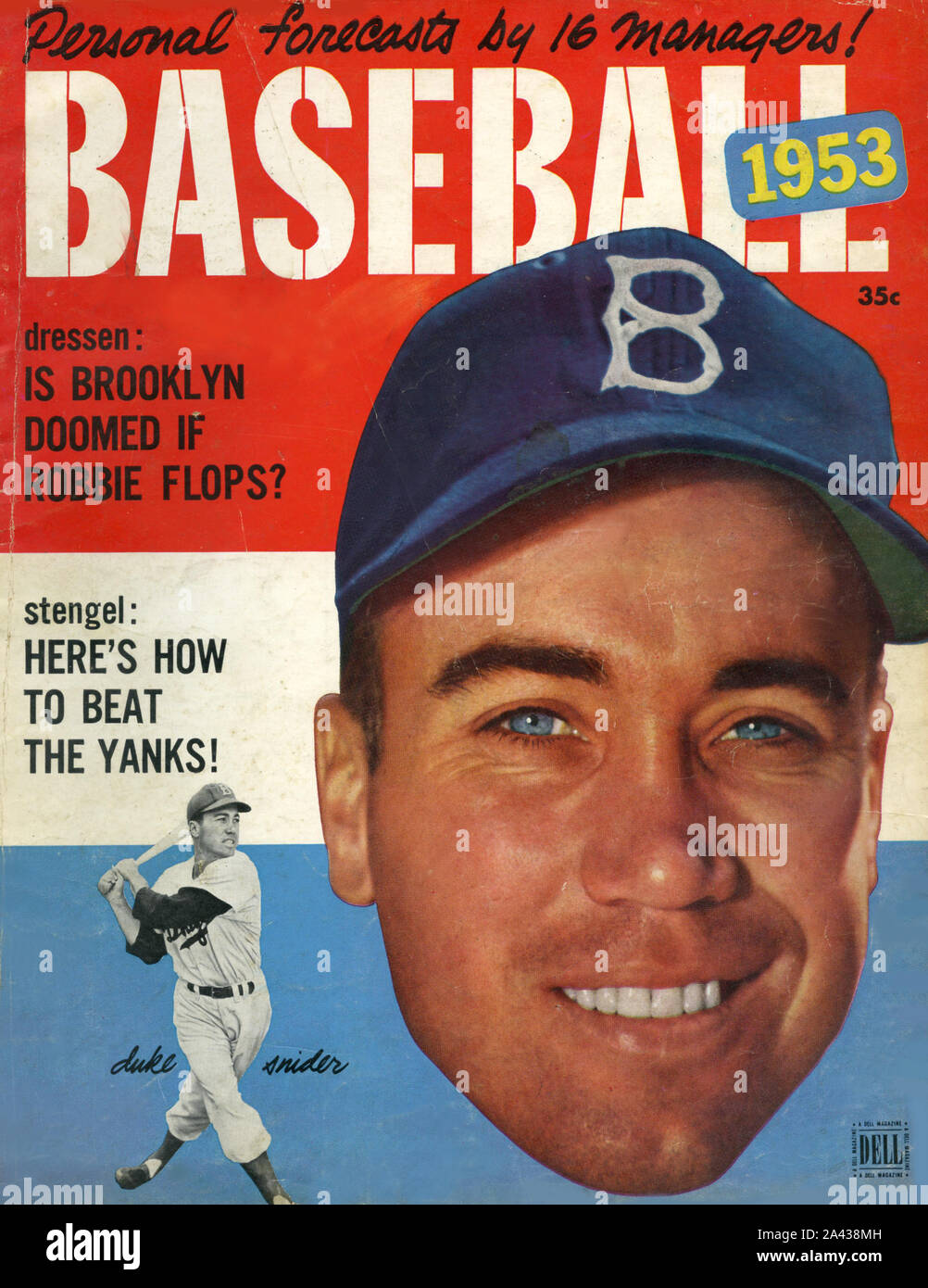 Brooklyn Dodger grande e Hall of Famer Duke Snider presenti sul coperchio di una vendemmia 1953 baseball rivista annuale Foto Stock