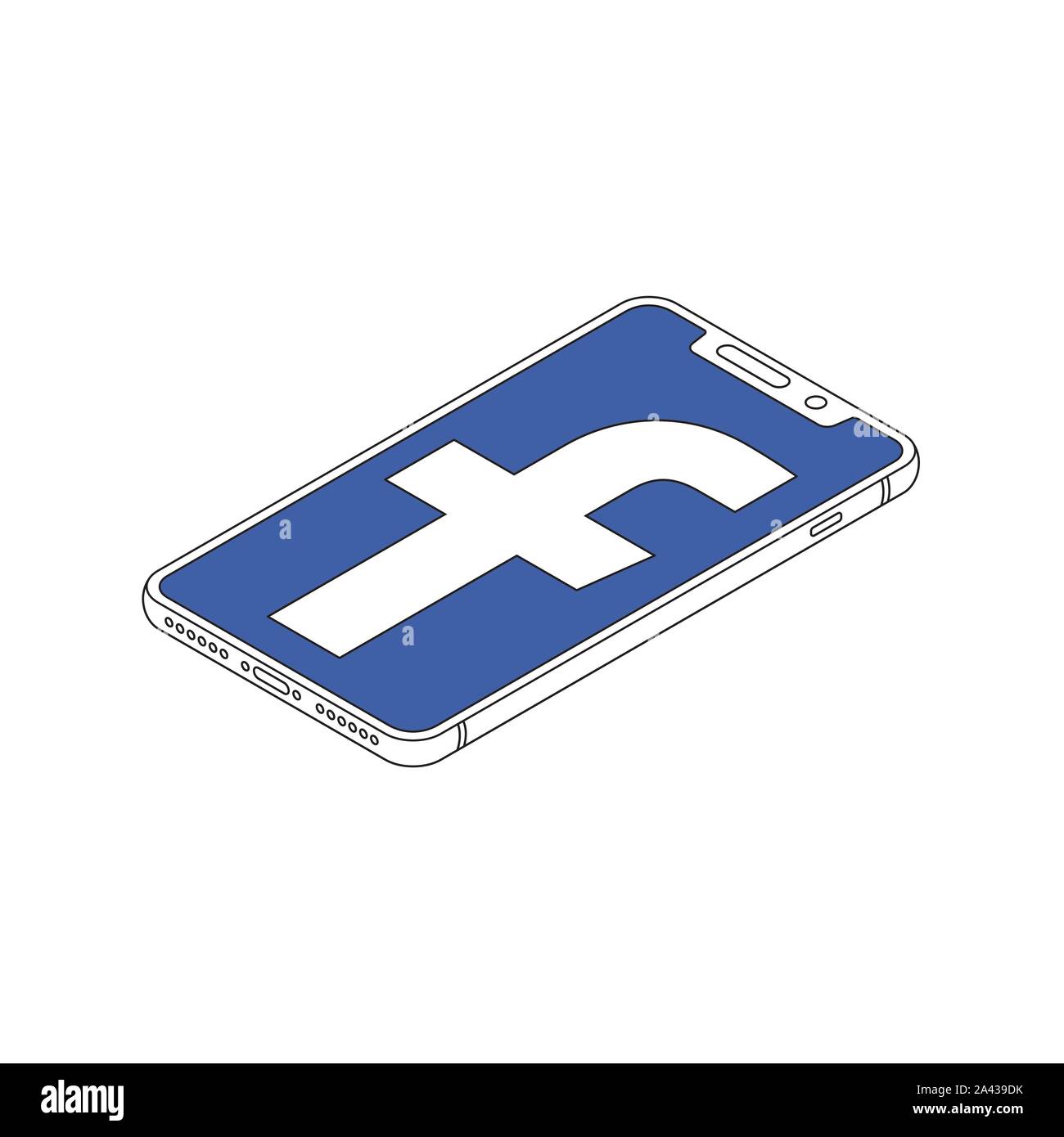 Logo di Facebook su iphone X Visualizza profilo isometrico illustrazione vettoriale Illustrazione Vettoriale