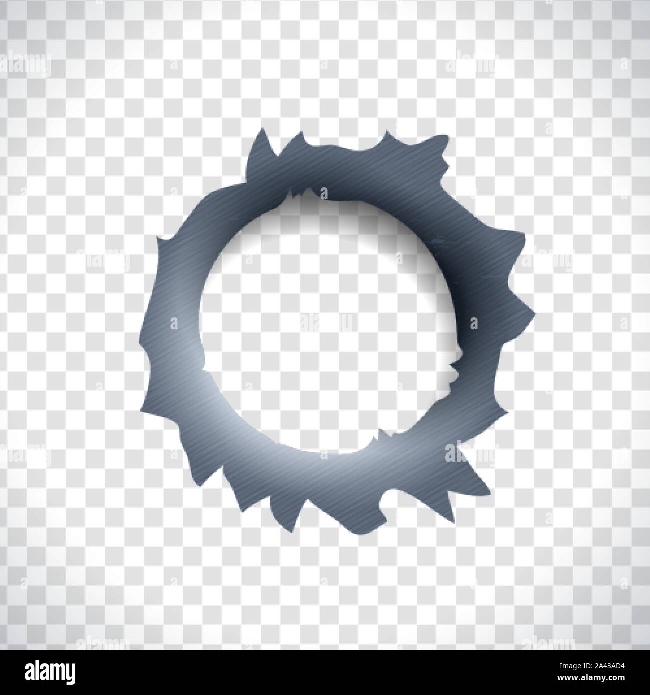 Bullet foro in un materiale metallico. Colpo di pistola traccia di un buckshot bullet Illustrazione Vettoriale