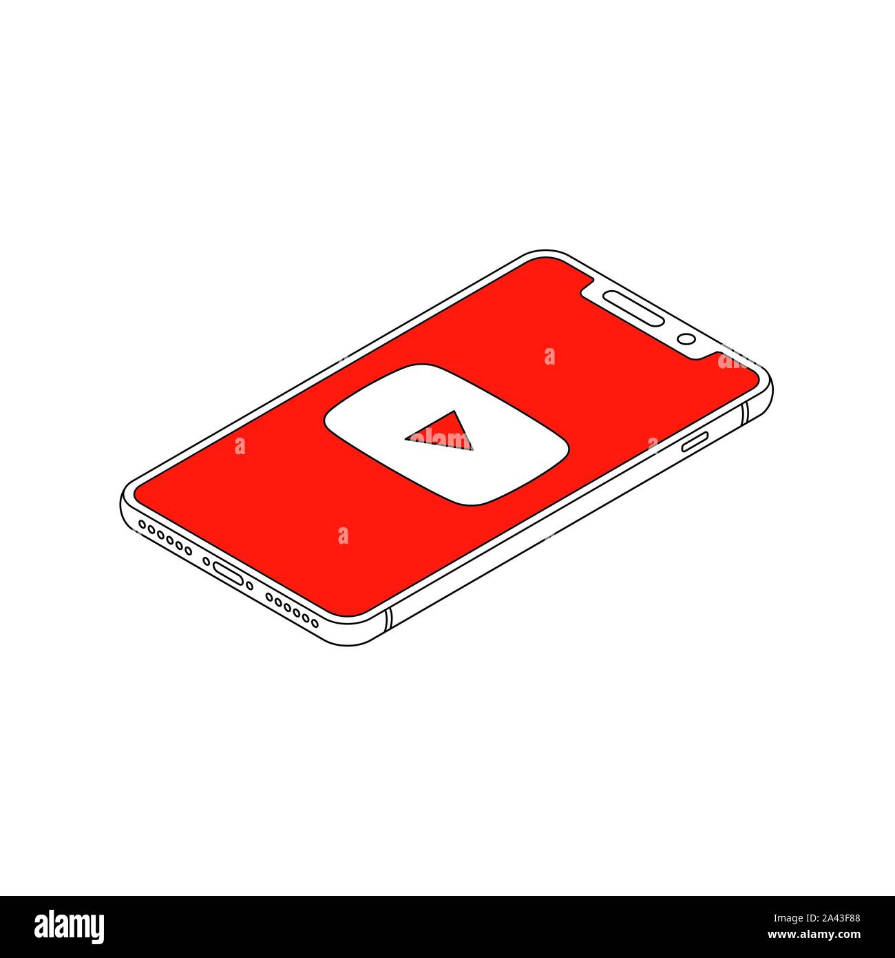 Il logo Youtube su iphone X Visualizza profilo isometrico illustrazione vettoriale Illustrazione Vettoriale