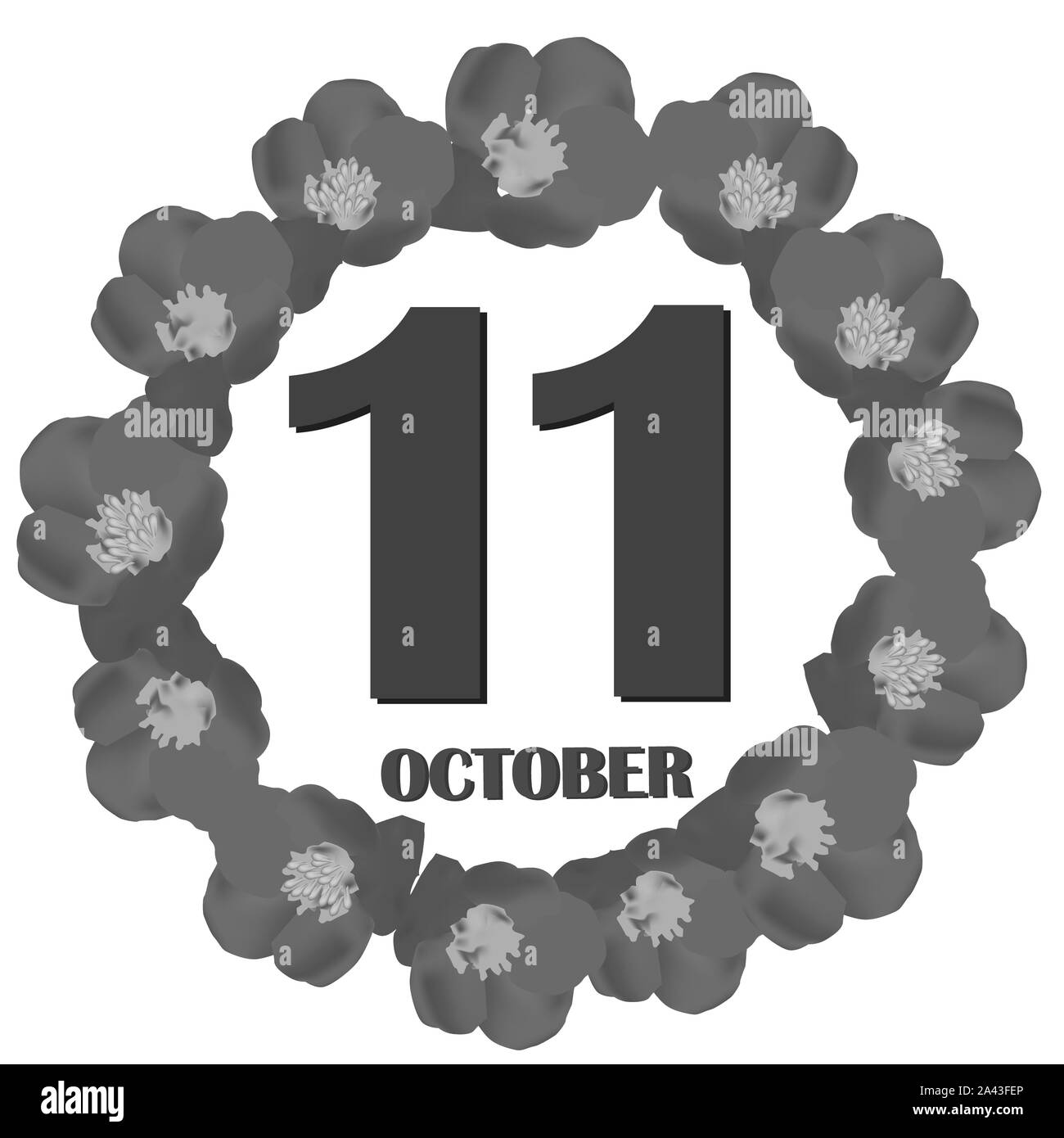 Ottobre 11 icona. Per la pianificazione di importanti giorno. Banner per i giorni festivi e giorni speciali. Immagine in bianco e nero e a colori. Foto Stock