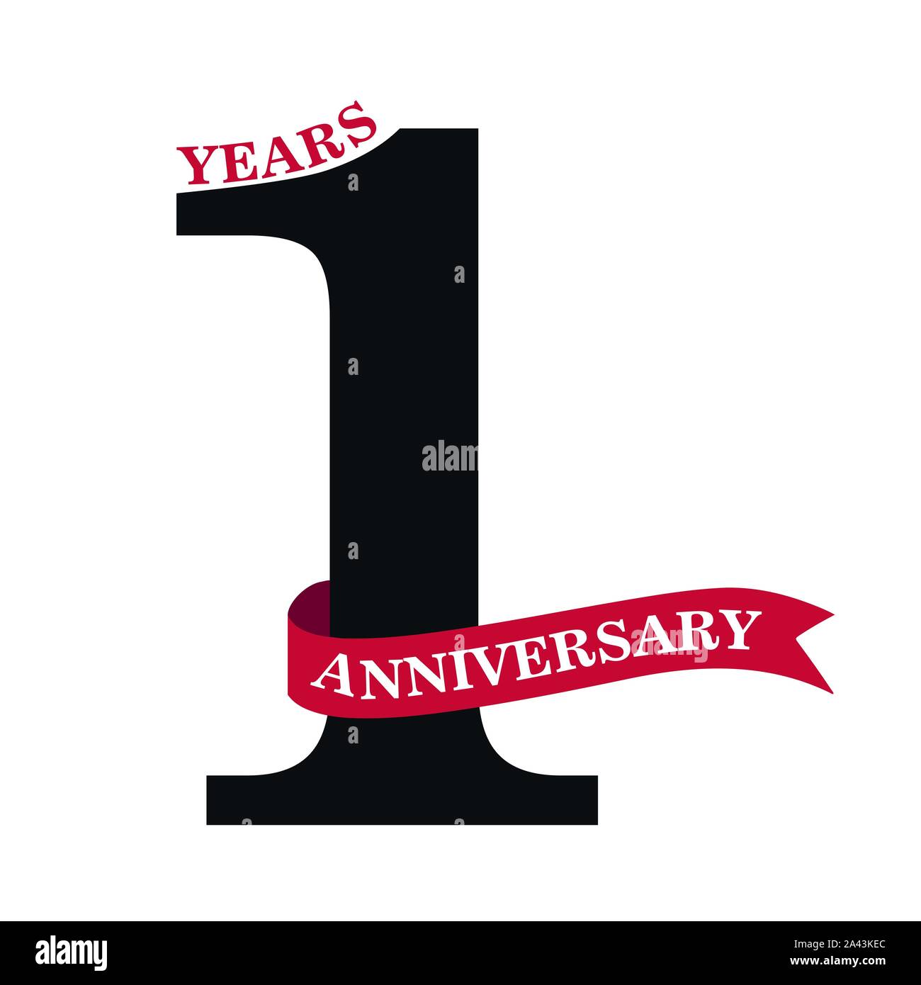 1 anno di anniversario design con nastro rosso isolato su sfondo bianco per eventi celebrativi Illustrazione Vettoriale
