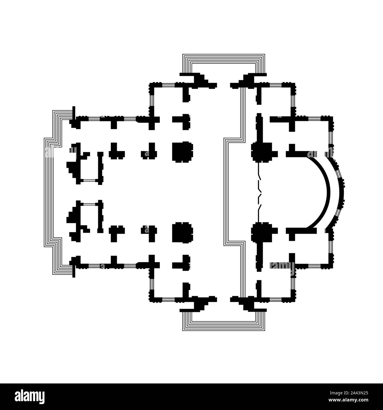 Progettazione architettonica del cristiano-ortodossa, il monastero medievale tempio. Il progetto di costruzione della cattedrale. Illustrazione Vettoriale