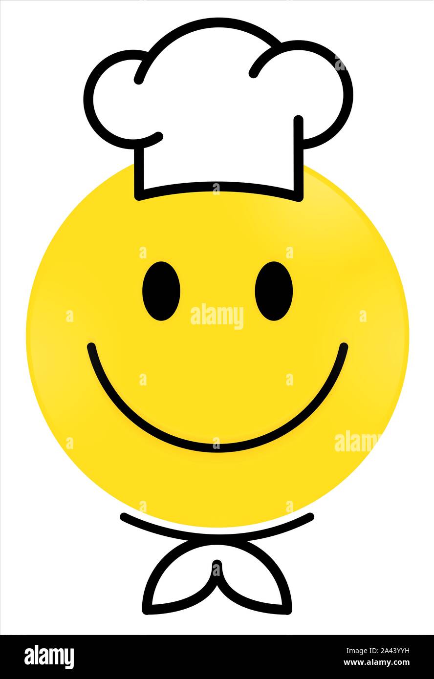 Smiley Face Chef giallo. Faccina felice vettore emoji giallo. Vettore cerchio felice faccia. Illustrazione Vettoriale