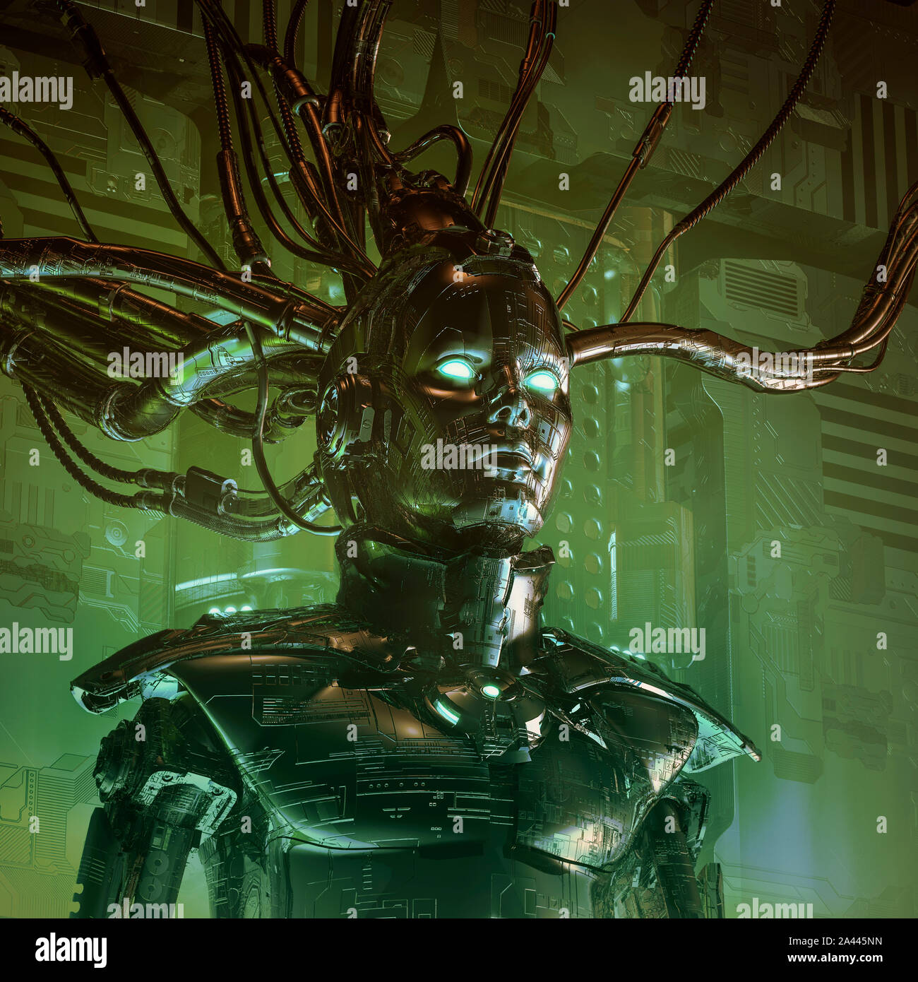 Il carbonio queen / 3D illustrazione di sinister science fiction androide femminile di intelligenza artificiale Foto Stock