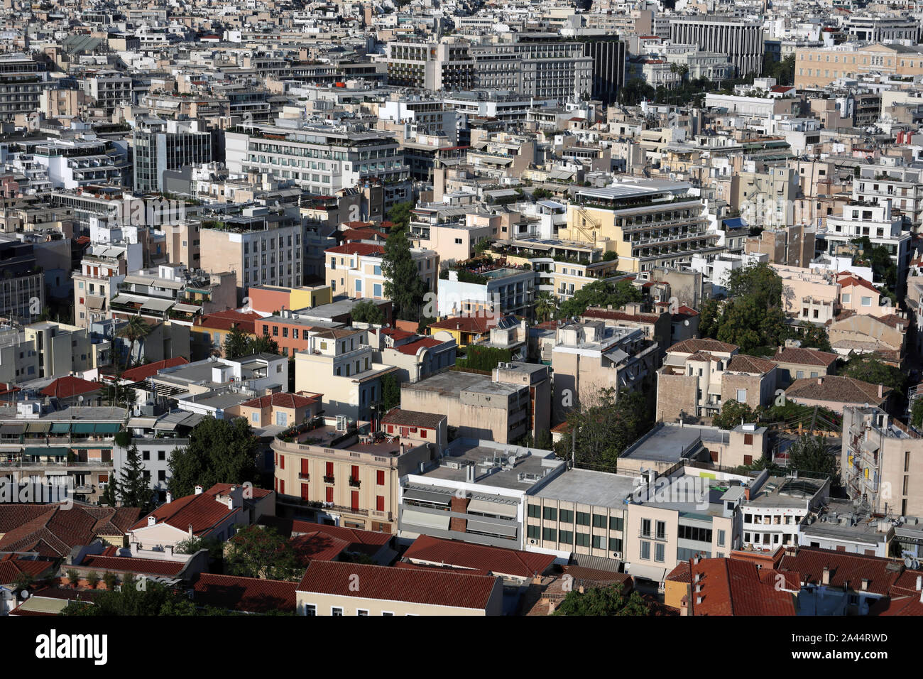 Vista dal Partenone di quartiere Plaka, Atene, Grecia Foto Stock