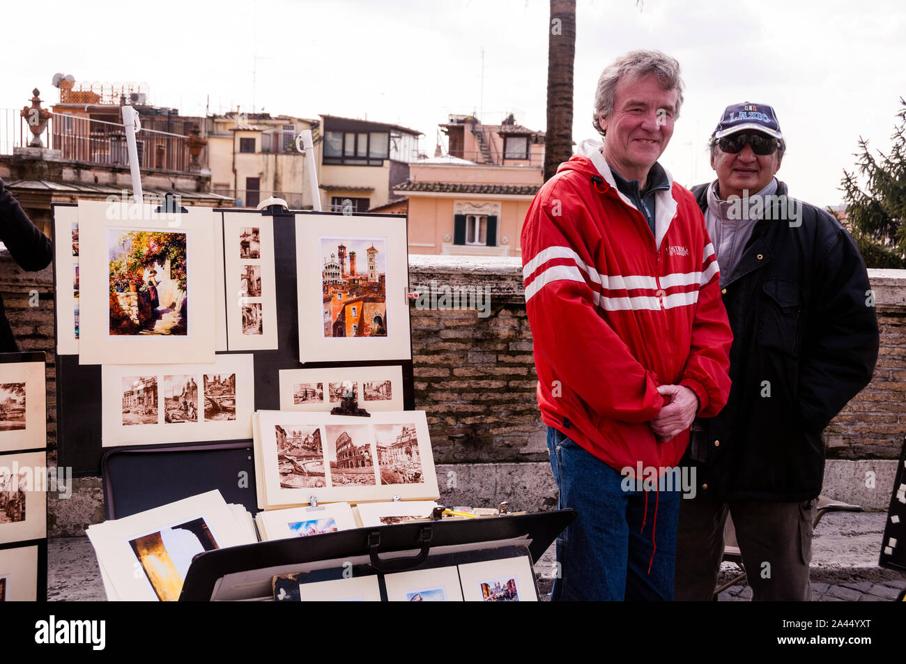 Street artist europeo a Roma, Italia. Foto Stock